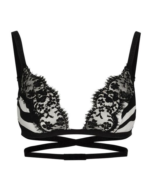 Dolce & Gabbana Black Zebra-Print Silk Triangle Bra