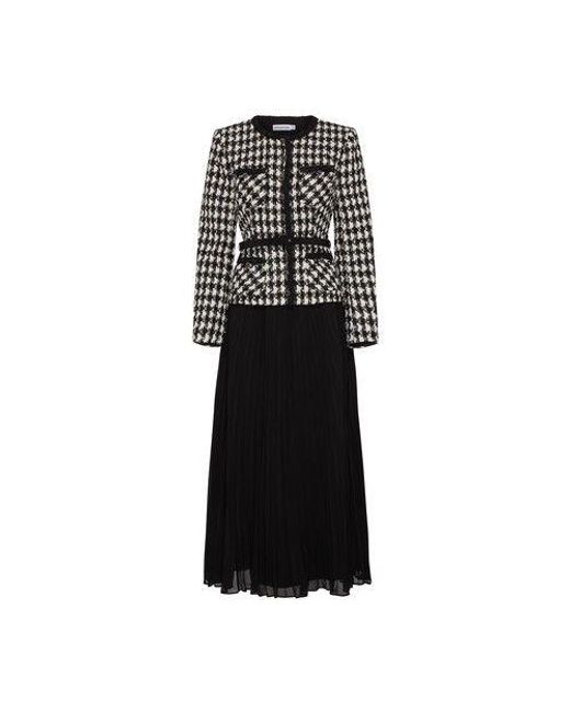 Self-Portrait Black Check Boucle Chiffon Midi Dress | Lyst