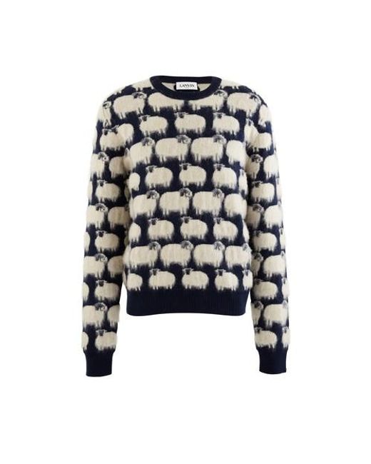 Lanvin Blue Sheep-jacquard Crew-neck Sweater for men