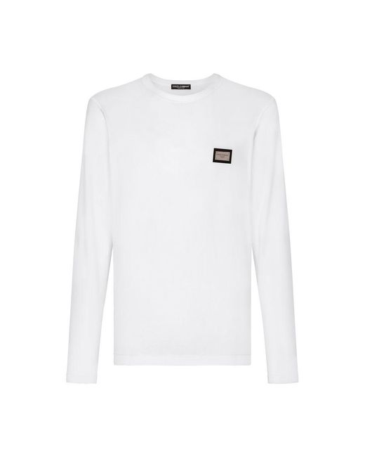 Dolce & Gabbana White Long-Sleeved T-Shirt With Logo Tag for men