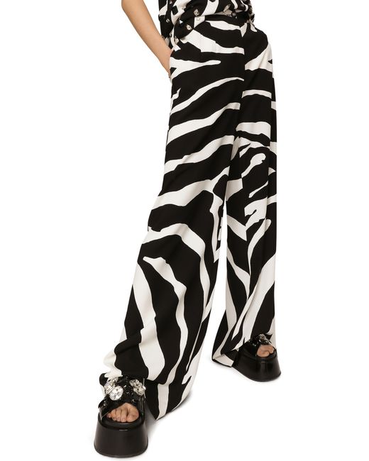 Dolce & Gabbana Black Flared Zebra-Print Cady Pants