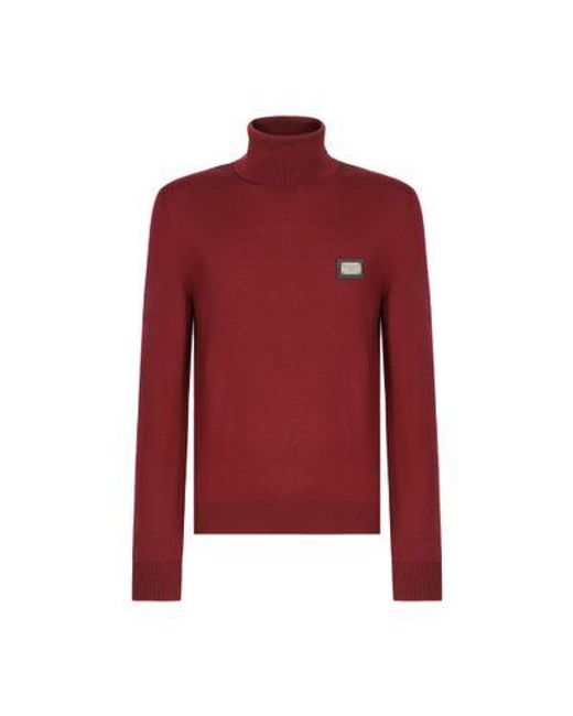 Dolce & Gabbana Red Wool Turtle-Neck Sweater for men