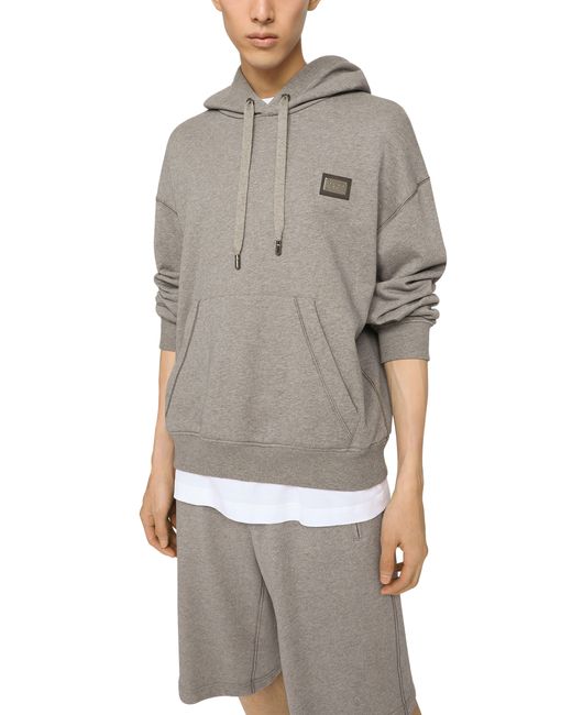 Dolce & Gabbana Gray Jersey Hoodie With Branded Tag for men