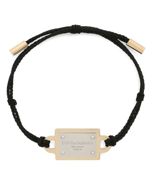 Dolce & Gabbana Black Logo-plaque Cord Bracelet for men