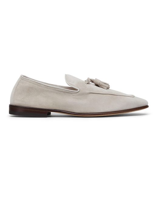 Brunello Cucinelli White Unlined Suede Loafers With Tassels for men