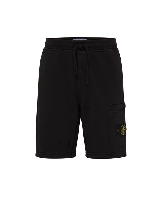 Stone Island Black Fleece Shorts With Logo Patch for men