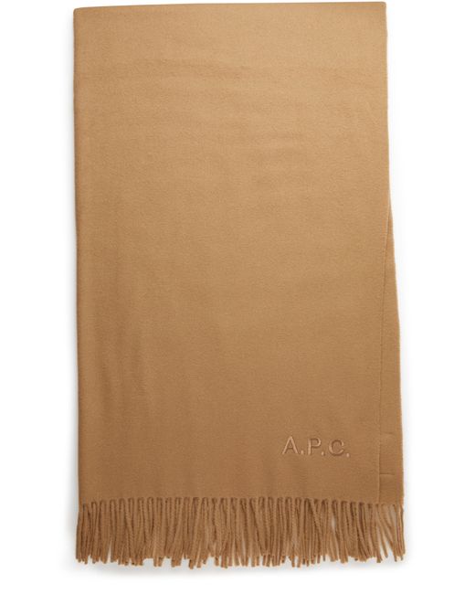 A.P.C. Brown Alix Brodee Scarf With Fringes for men