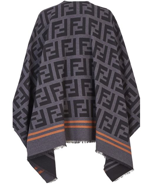 Save 46% Fendi Wool Ff V-neck Poncho in Black Womens Clothing Jumpers and knitwear Ponchos and poncho dresses 