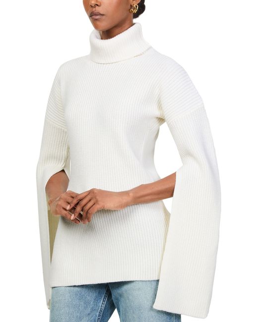 Totême  White Slit Sleeve Turtleneck Sweater