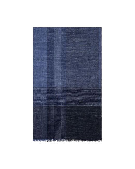 Brunello Cucinelli Blue Striped Silk And Linen Herringbone Patterned Scarf for men