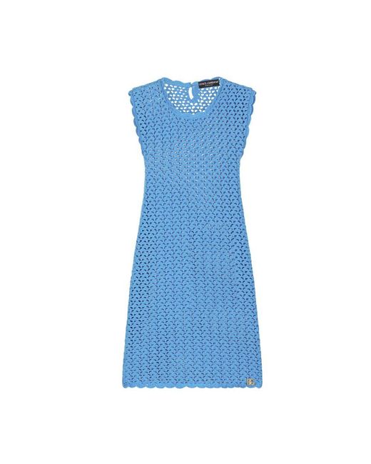 Dolce & Gabbana Blue Crochet Sleeveless Short Dress