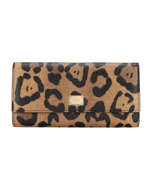 Dolce & Gabbana Brown Leopard-print Crespo Continental Wallet With Branded Plate