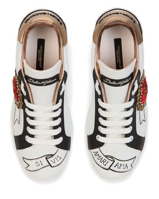 Dolce & Gabbana Black Sneakers Portofino aus Kalbsleder mit Stickerei