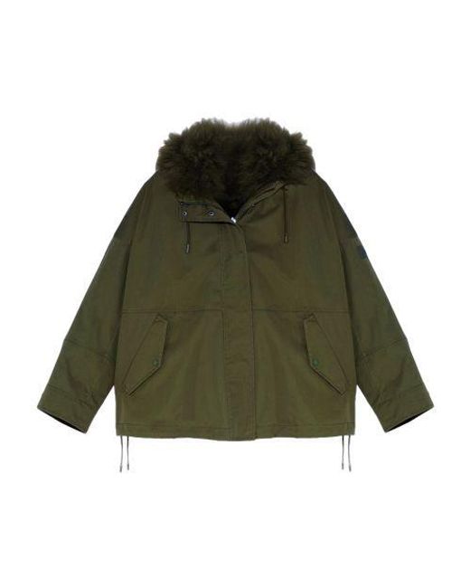 Yves Salomon Green Short Reversible Parka Made From A Waterproof Technical Fabric With Lambswool Trim