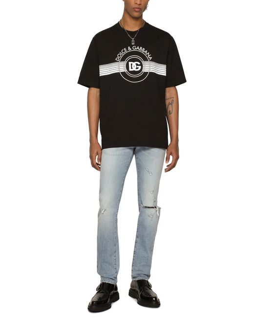 Dolce & Gabbana Black Cotton Interlock T-Shirt With Logo Print for men