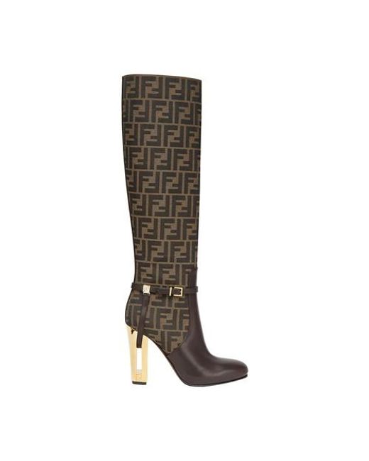 Fendi Brown Ff 105mm Leather Traced Heel Tall Boots