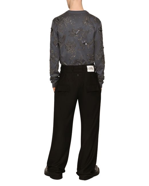 Dolce & Gabbana Black Stretch Wool Pants With Double Waistband for men