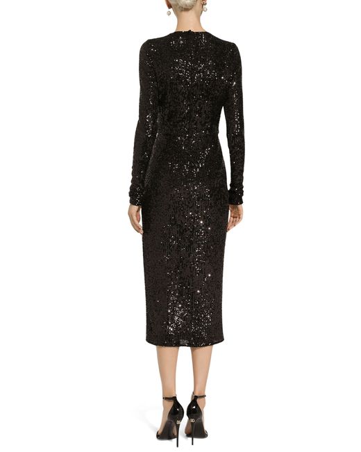 Dolce & Gabbana Black Micro-sequined Calf-length Dress