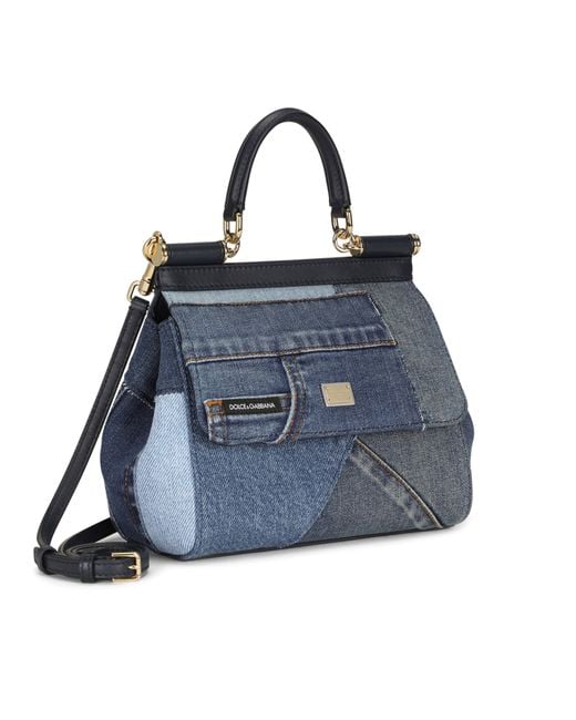Dolce & Gabbana Blue Small Sicily Bag In Patchwork Denim