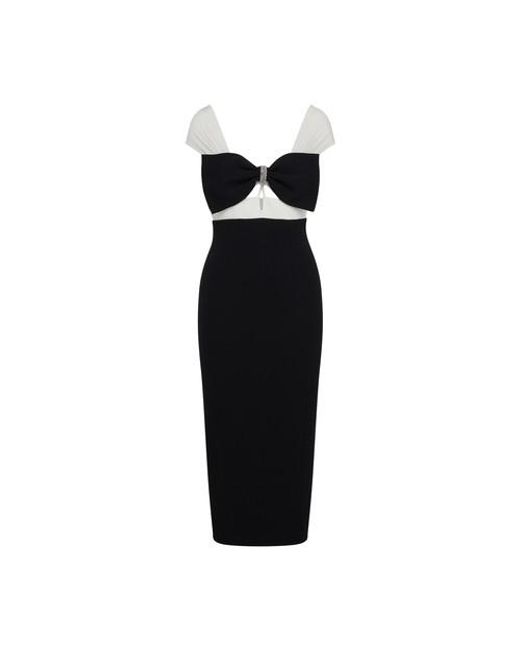 Self-Portrait Black And White Crepe Bow Midi Dress | Lyst