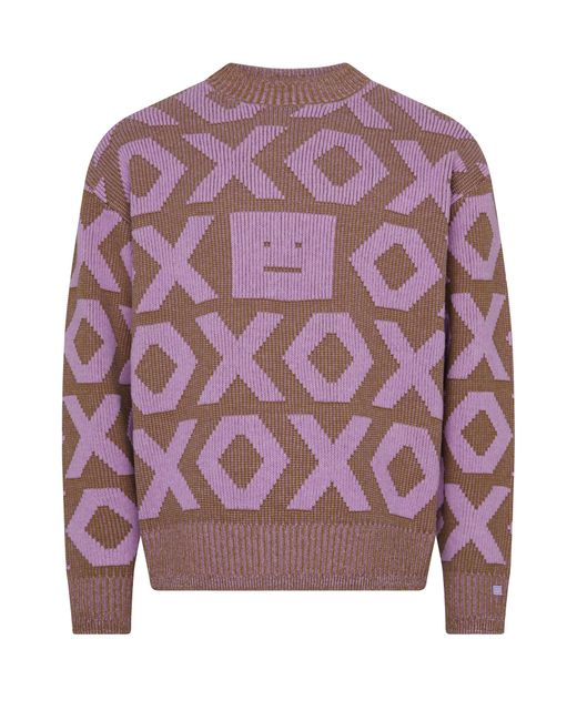 Acne Purple Graphic-knit Relaxed-fit Wool And Cotton-blend Jumper X for men