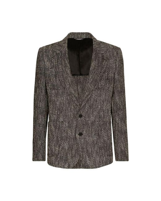 Dolce & Gabbana Multicolor Herringbone Tweed Cotton And Wool Single-breasted Jacket for men
