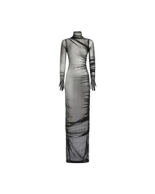 Ann Demeulemeester Gray Patty Long Draped Dress With Gloved Sleeves