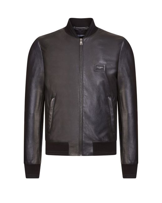 Dolce & Gabbana Gray Leather Jacket With Branded Tag for men