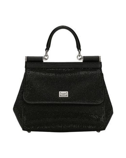 Dolce & Gabbana Black Small Satin Sicily Bag With Fusible Rhinestones