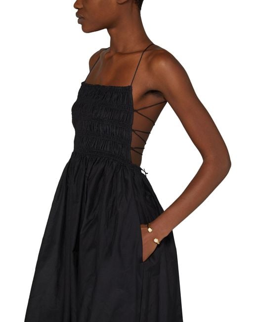Matteau Black Shirred Lace Up Dress