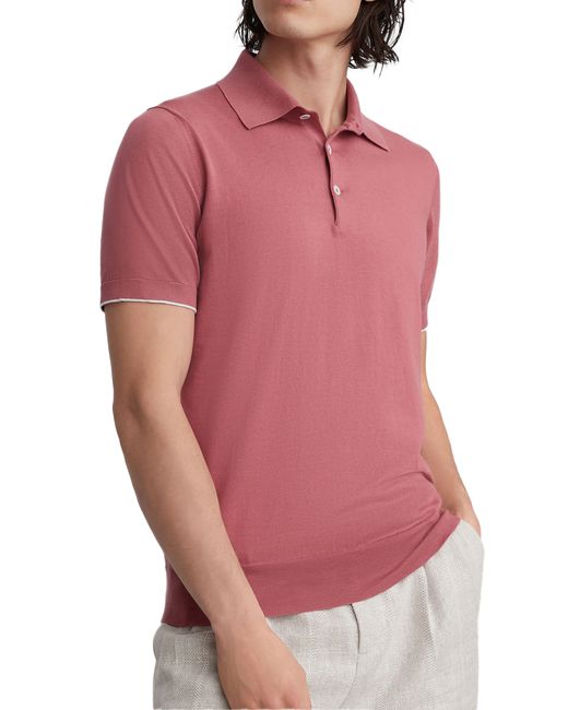 Brunello Cucinelli Poloshirt aus leichtem Strickgewirk in Pink für Herren