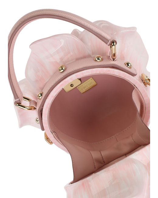 Dolce & Gabbana Pink Resin Rose-Design Dolce Box Bag