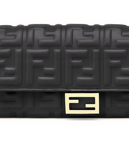 Fendi Black Baguette Continental Wallet With Chain
