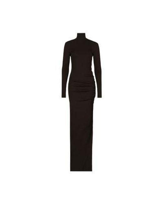 Dolce & Gabbana Black Long Jersey Milano Rib Dress