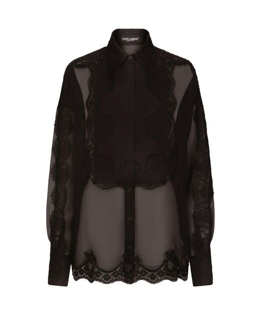 Dolce & Gabbana Black Organza Tuxedo Shirt With Lace Inserts