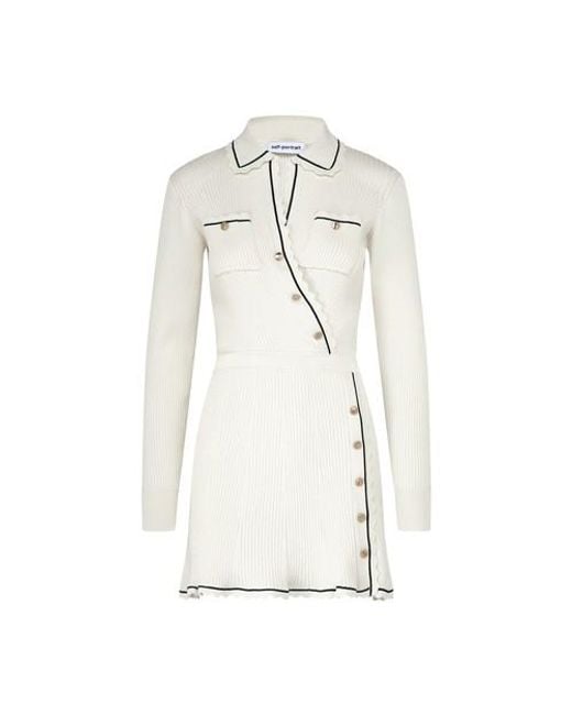 - Save 37% White Self-Portrait Contrast Stitch Ribbed Knit Mini Dress in Ivory Womens Dresses Self-Portrait Dresses 