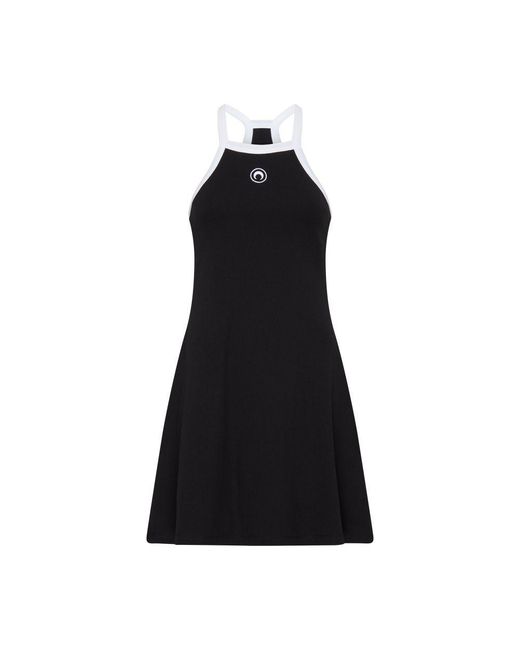 MARINE SERRE Black Organic Cotton Rib 2X2 Flared Dress