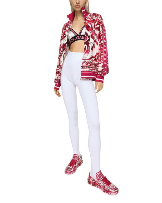 Dolce & Gabbana Red Cady Sweatshirt With Maiolica Print And Zip