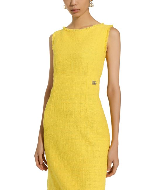 Dolce & Gabbana Yellow Wadenlanges Kleid aus Raschel-Tweed