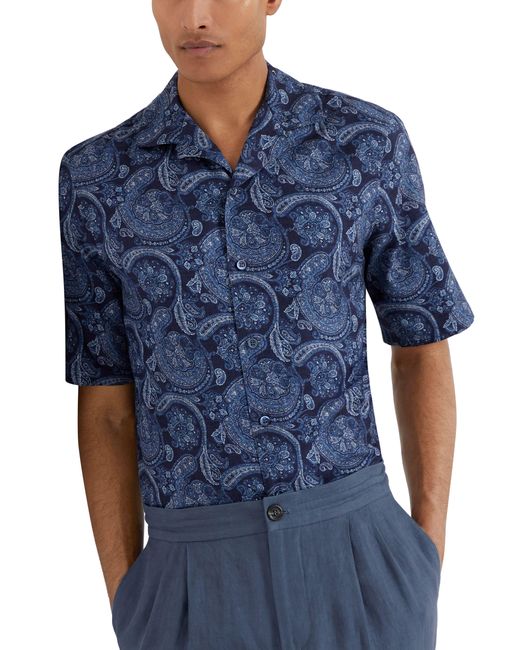 Brunello Cucinelli Blue Cotton Paisley Shirt for men