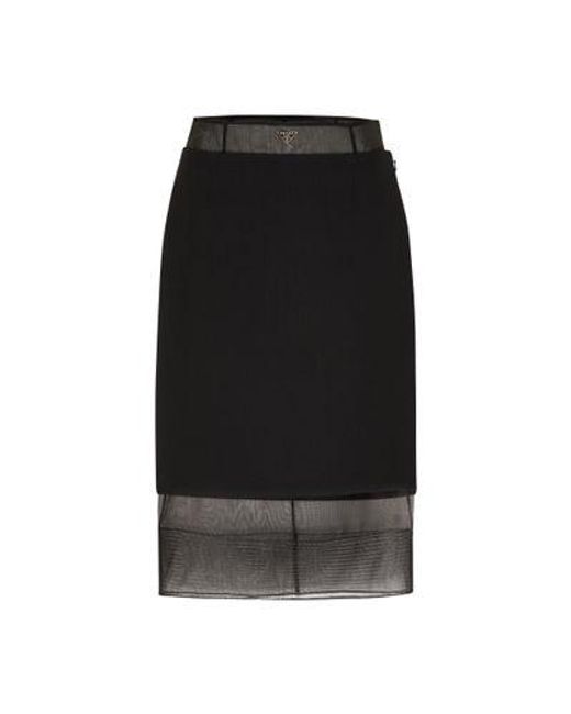 Prada Black Midi Skirt In Wool And Crinoline