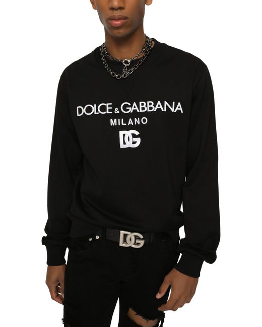 Dolce & Gabbana Black Jersey Sweatshirt With Dg Embroidery for men
