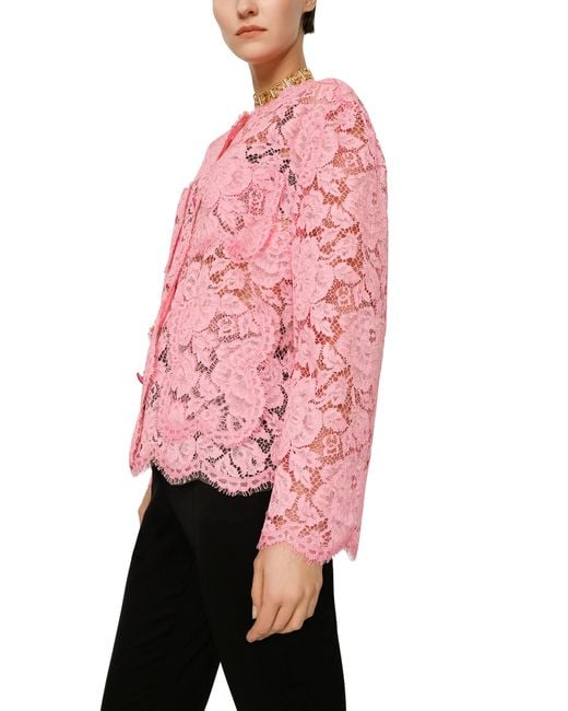 Dolce & Gabbana Pink Single-Breasted Lace Jacket