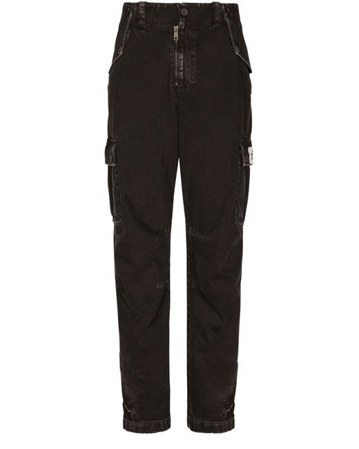Dolce & Gabbana Black Garment-Dyed Cotton Cargo Pants for men