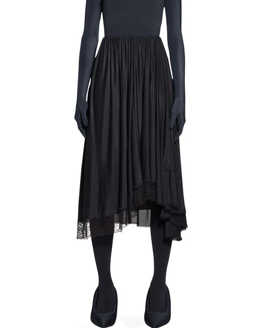 Balenciaga Blue Long Skirt With Lace Detailling