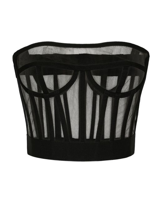 Dolce & Gabbana Black Tulle Bustier Top With Boning
