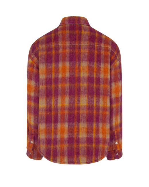 Palm Angels Red Brushed Wool Check Oveshirt for men
