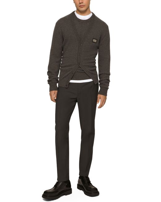 Dolce & Gabbana Black Stretch Cotton Pants With Dg Embroidery for men