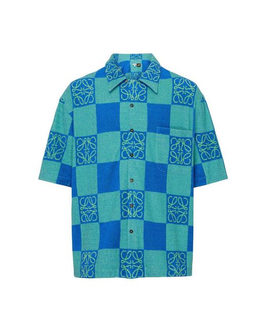 Loewe Blue Anagram Short-Sleeve Check Shirt for men