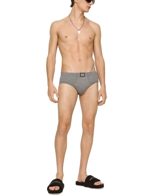 Dolce & Gabbana Gray Two-way-stretch Cotton Mid-rise Briefs With Logo Tag for men